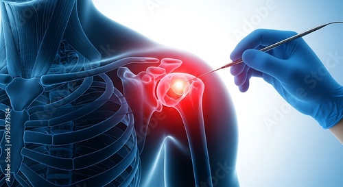 Shoulder arthroscopy procedure showing joint inflammation and surgical intervention