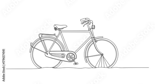 Vintage bicycle in snow line drawing symbolizing time and stillness