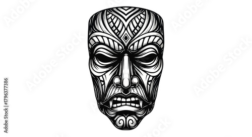 Intricate tiki mask design with tribal patterns for cultural projects or artwork