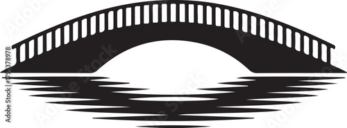 Black and white minimalist bridge silhouette reflected in water vector
