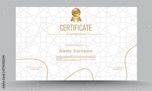 Modern certificate of achivement technology background template design with golden badge. eps 10