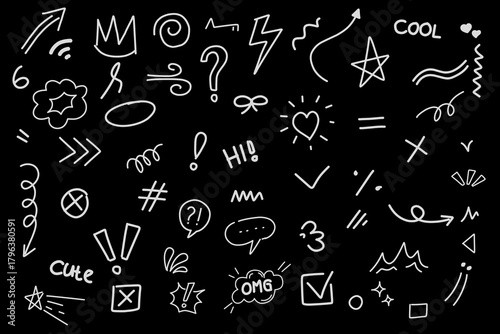 Hand-Drawn Doodle Elements Set for Social Media, Cute Decorations, Highlight Icons, Sketch Symbols, Creative Notes, Fun Markers, and Playful Graphic Design Assets