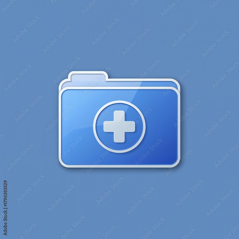 Fototapeta premium Add new folder icon with plus sign on blue file folder graphic