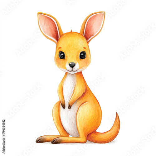 Cute Baby Kangaroo Watercolor Illustration