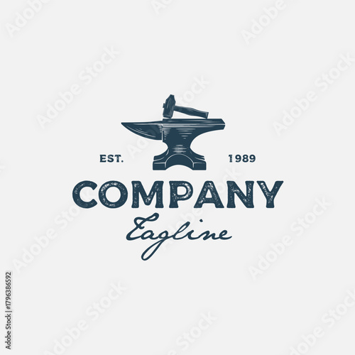 Vintage Blacksmith Anvil and Hammer Logo