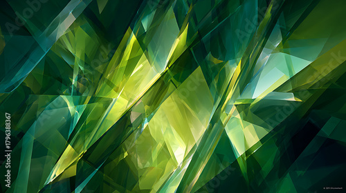 Emerald and lime abstract geometric shards with light refractions image