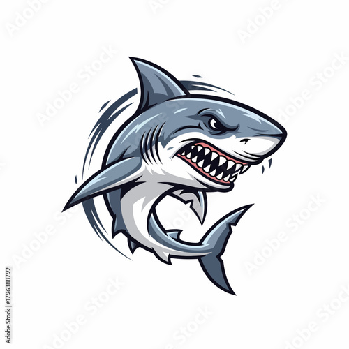Cartoon shark illustration menacing predator ocean animal with sharp teeth