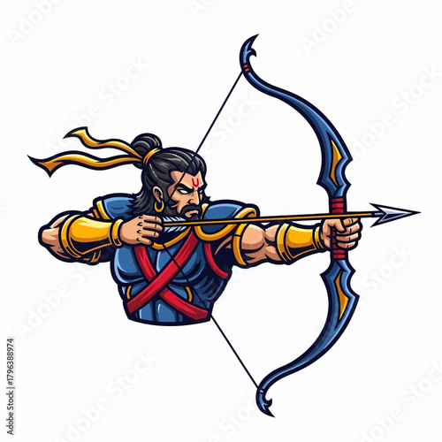 Illustration archer warrior aiming arrow with bow vector isolated design