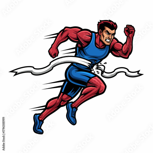 Illustration athlete sprinting finishing breaking the ribbon in winning competition