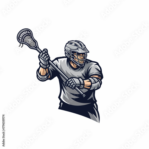 Illustration lacrosse player holding stick ready for game action