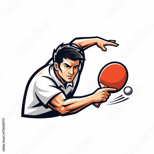 Illustration of table tennis player hitting a ball with paddle