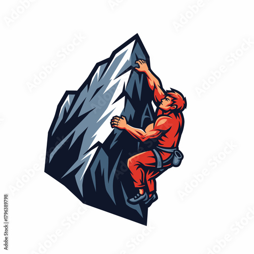 Mascot illustration man rock climber scaling dangerous mountain peak adventure
