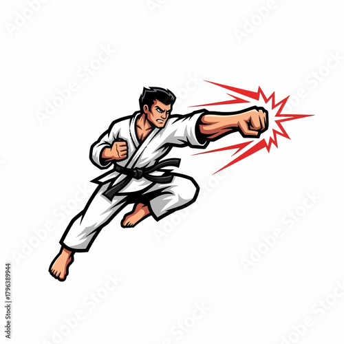 Vector Illustration Karateka delivers a powerful punch with explosive energy