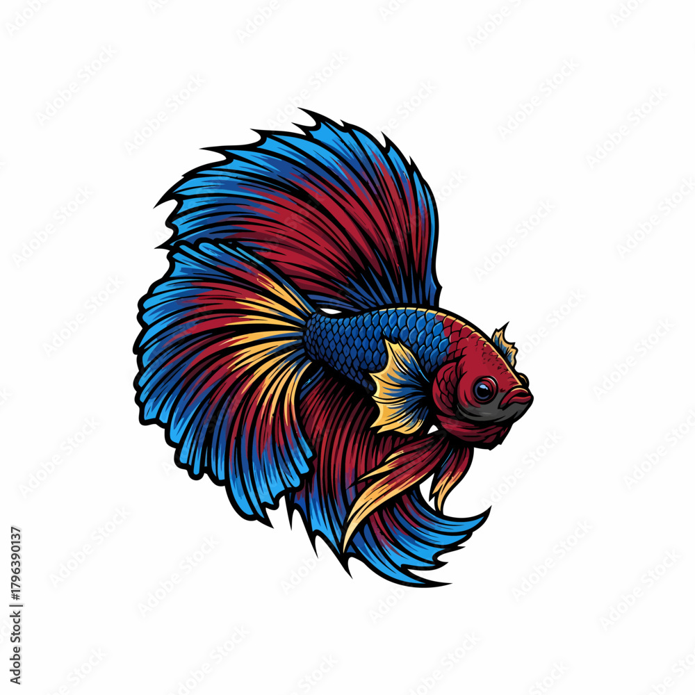 Obraz premium Vector illustration vibrant betta fish with flowing fins art graphic