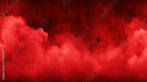 Intense red smoke explosion urban environment digital art dramatic atmosphere abstract concept