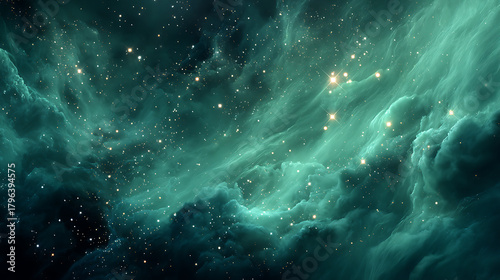 Emerald nebula celestial expanse with scattered starlight space stars