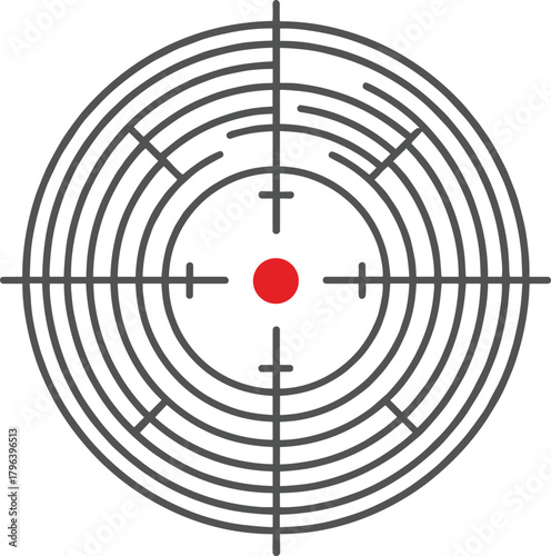 Target bullseye with red center, precision aim icon, crosshair vector design, strategic focus symbol, goal achievement graphic, maze pattern