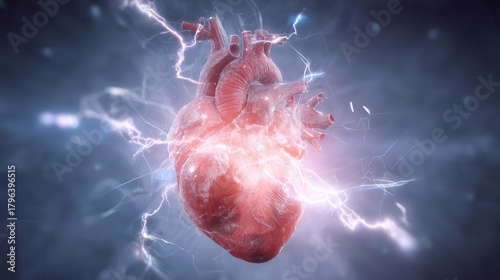 Anatomical Human Heart with Lightning and Energy