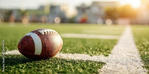 American Football on Green Field and White Line