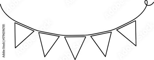 Triangular pennant flags on string, festive decoration vector, celebration bunting icon, minimalist party banner, hanging triangle flag illustration