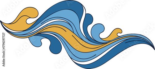 Stylized Waves A Dynamic Composition of Blue and Gold.