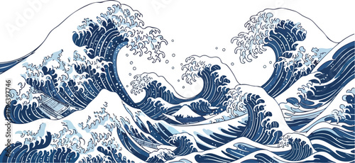 The Great Wave Off Kanagawa Japanese Art Style.