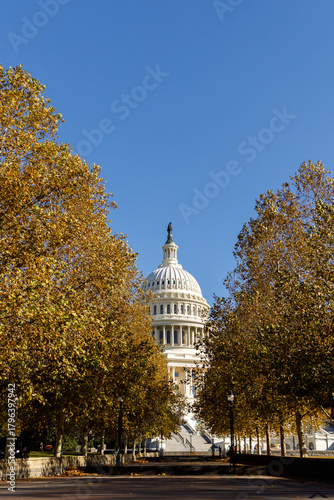 Washington, DC/USA - November 13 2025: Memorial Day in capital of USA. The streets of Washington, D.C.,on a sunny autumn day in November during the government shutdown.Beautiful city on sunny fall day