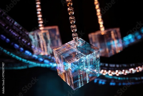 Blockchain Technology Concept Illuminated Cubes and Chains