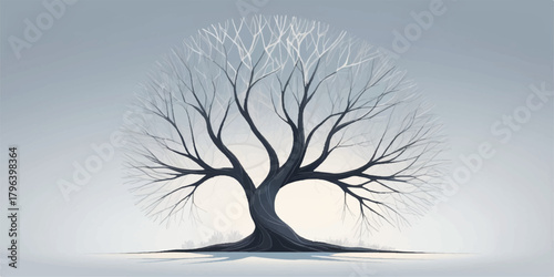 Graceful leafless tree illustration framed by a calm minimal background, suitable for decorative prints, winter-themed graphics, and artistic visual storytelling.