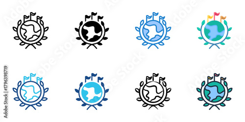 Supranational organization icon set multiple style collection 
