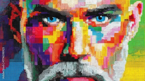 Colorful Abstract Pixel Art Portrait of Sigmund Freud