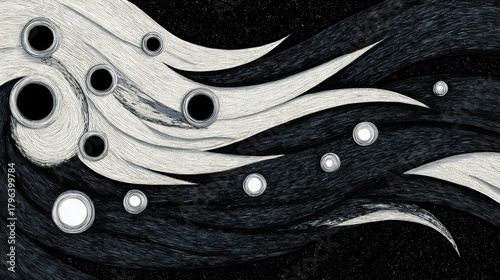 Cosmic Swirl: Abstract Black and White Energy Flow