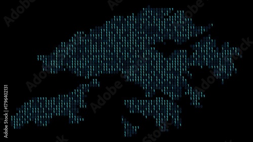 Hong Kong Binary code map animation, Digital data visualization, alpha layer