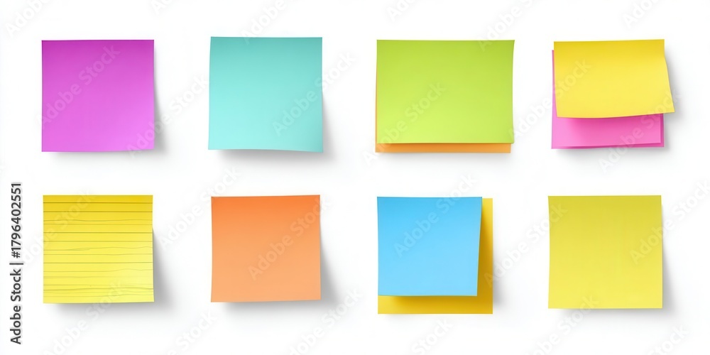 Fototapeta premium Colorful Sticky Notes Collection, Isolated on White Background