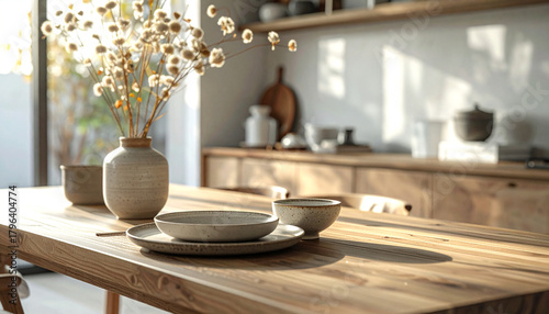Ceramic plates on a wooden table