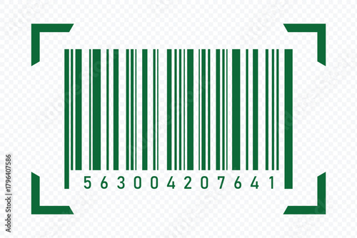 Barcode icon. Barcode Icon with Long Numerical Sequence.  Universal code for scanning a product or item. eps 10