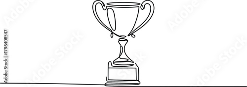 Continuous Line Winner Trophy Icon  One Line Award Cup Minimalist Vector Illustration