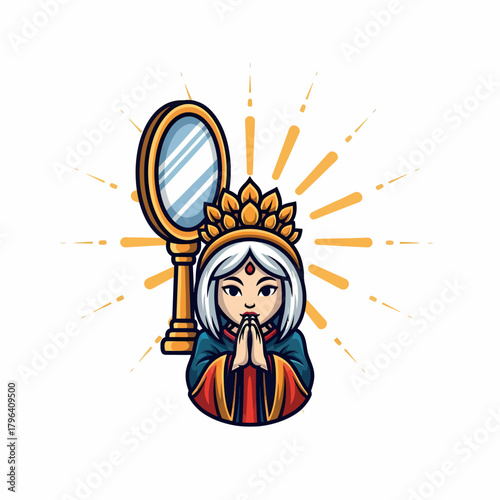 Cute cartoon princess with mirror illustration fantasy royal elegance aura