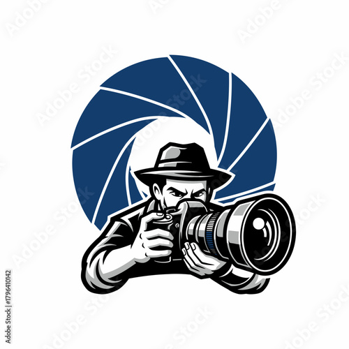 Illustration of photographer with professional camera lens capturing moment