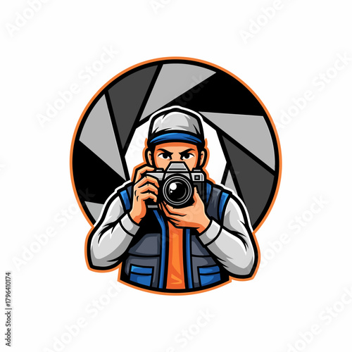 Illustration photographer holding camera lens background photo concept