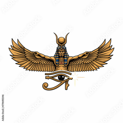 Vector illustration Horus winged ancient egyptian god eye symbol