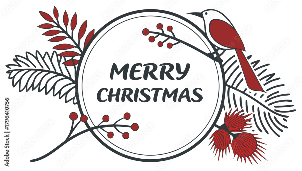 Obraz premium Merry Christmas Native Floral Border Vector Illustration, 