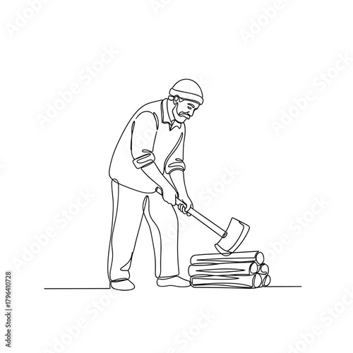 Elderly man chopping firewood – Symbol of resilience and winter preparation
