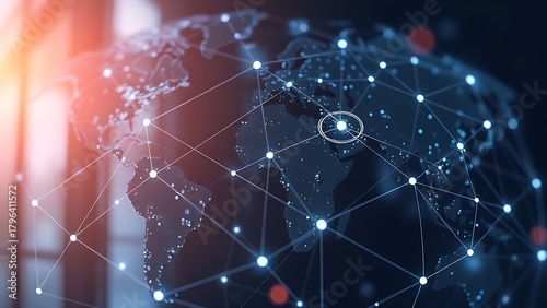 Abstract global business network with soft gradient lighting, representing professional connectivity.
