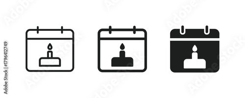 Date of birth icon set vector. Calendar with cake vector symbol. Birthday icon. Celebration of the birth date concept.