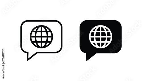 Language icon set. Chat icon. Global communication chat icon. Speech bubble sign. Conversation, Communications symbol. Worldwide icon
