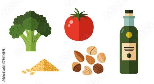 Healthy Food Ingredients For Delicious Meals Isolated On Transparent Background Flat Vector Illustration