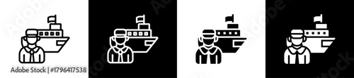 Ship Owner Line And Glyph Icon In White And Black Background