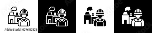 Factory Owner Line And Glyph Icon In White And Black Background