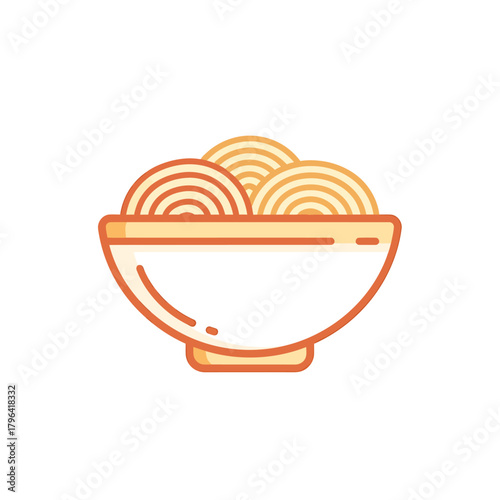 Simple illustration of a bowl filled with ramen noodles, representing Asian cuisine and delicious food